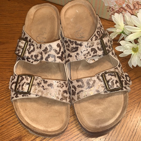🐆Leopard footbed SANDALS Faux Birkenstock style Size 8.5 in Taupe & Brown - Picture 4 of 12